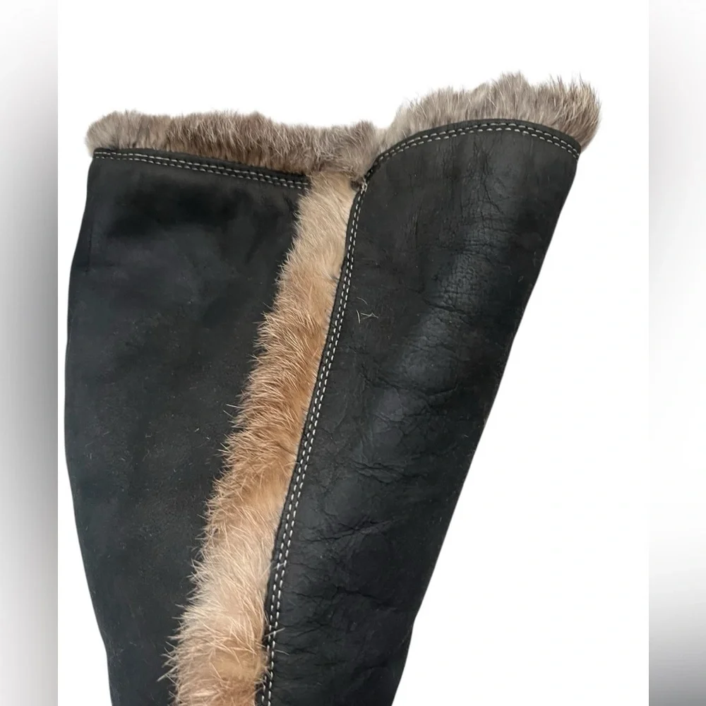 Knee high leather fur boots